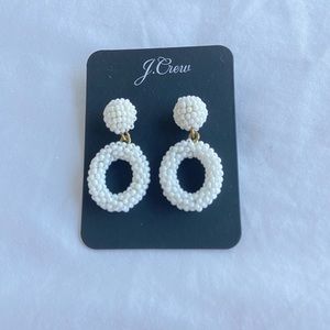 J.Crew White Mini Beaded Drop Hoop Earrings